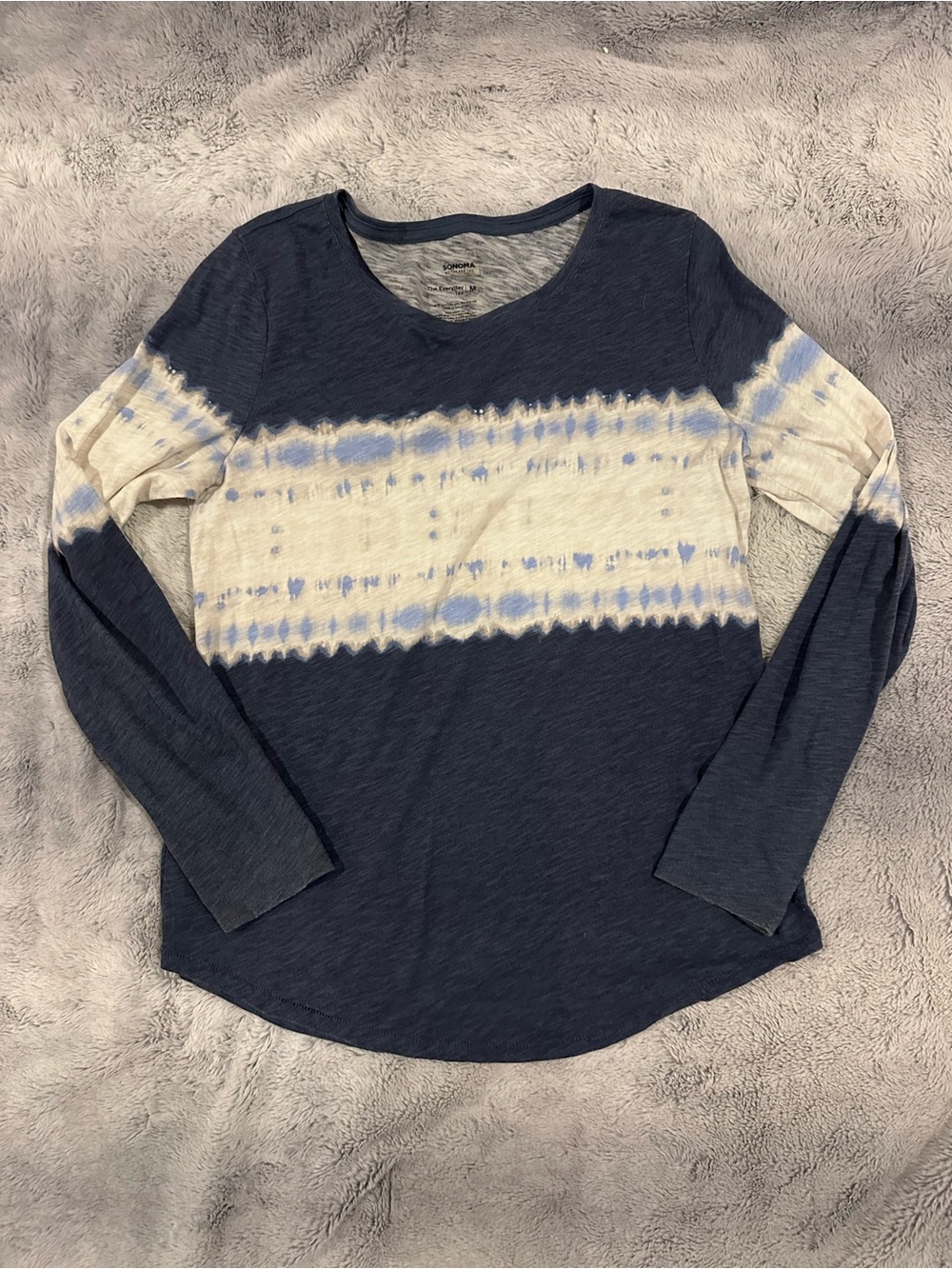 Sonoma Navy and White Tie-Dye Long Sleeve Top Size M
